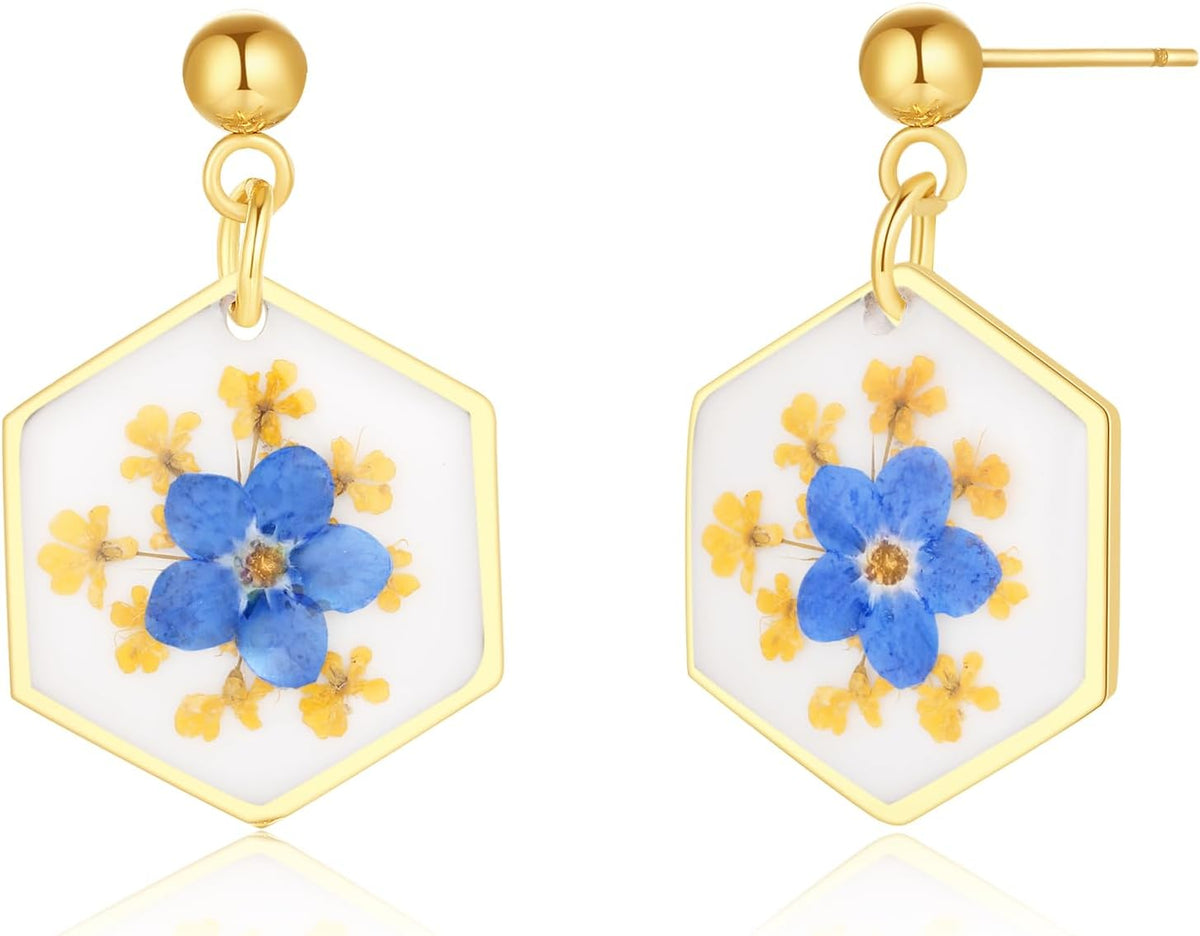 Forget-Me-Not Pressed Flower Earrings | Handmade Drop and Dangle Earrings | Pressed Flower Jewelry | Thanksgiving Christmas birthdays | Gift for Woman