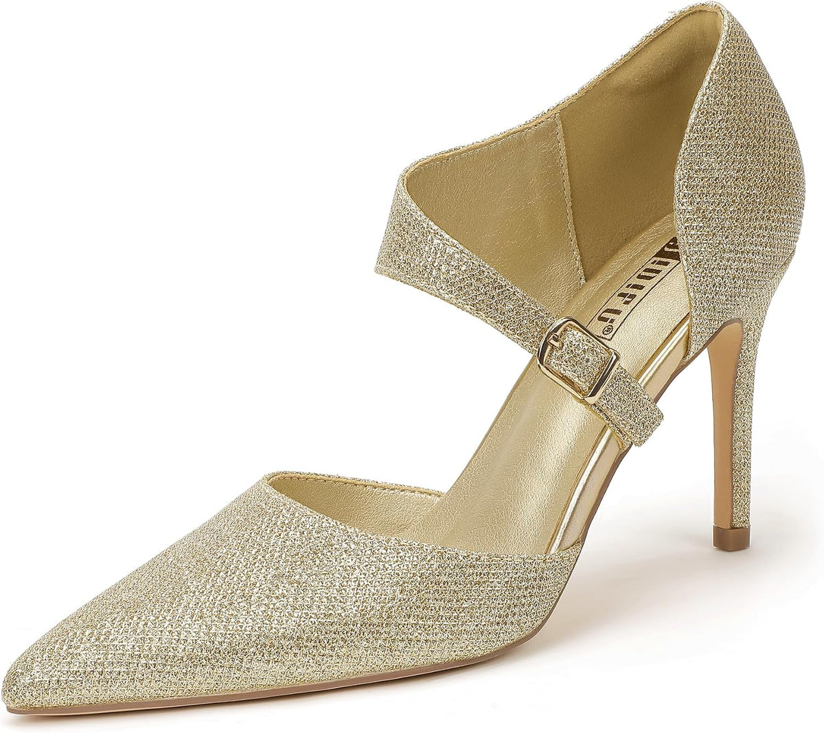 IDIFU Women's High Stiletto Heels Pumps Pointed Toe Heels Closed Toe Pumps with Elegant Metal Buckle Comfortable Office Wedding Dressy Shoes
