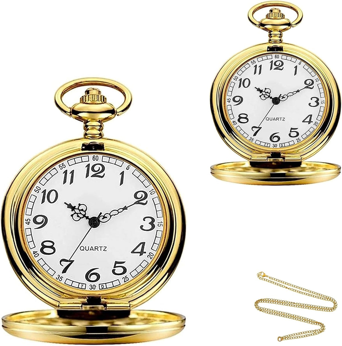Set of 2 Classic Pocket Watch with Chain for Men and Women