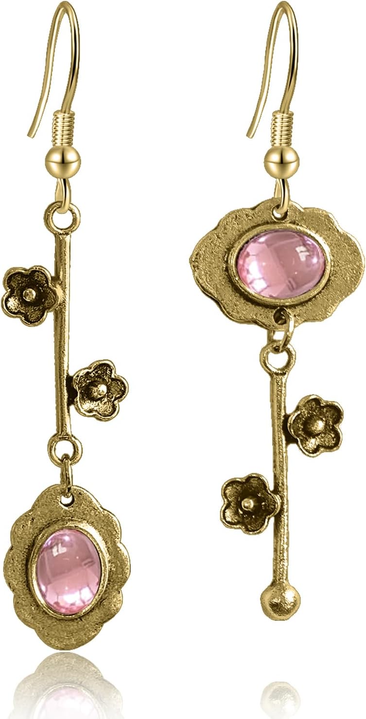 Vintage Plum Blossom Asymmetric Dangle Earrings