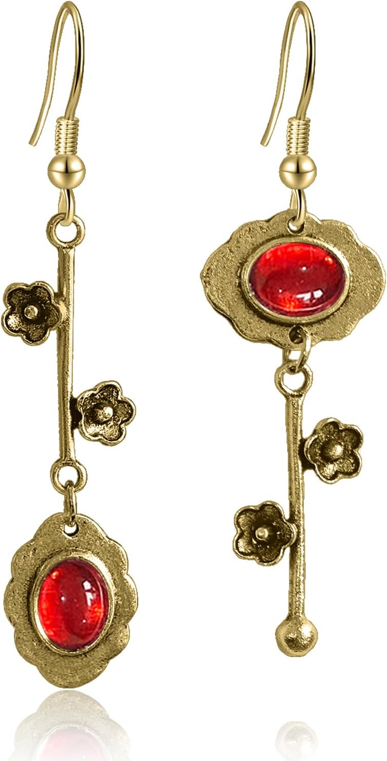 Vintage Plum Blossom Asymmetric Dangle Earrings