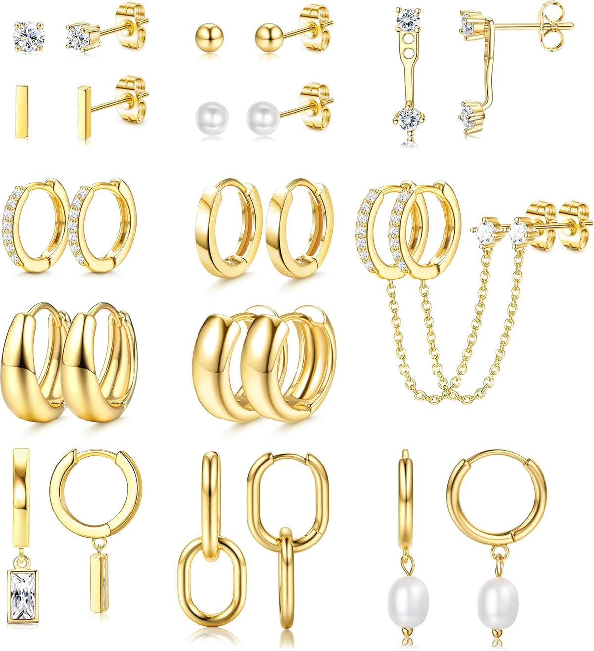 BESTEEL 13 Pairs Small Stud Hoop Earrings Set for Women, Earring Stack Pack
