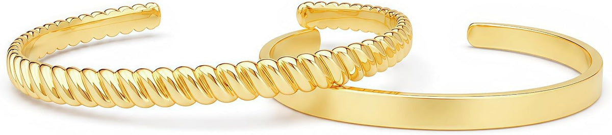 Gold Cuff Bracelets for Women, 14K Plated Open Bangle, Stackable Statement Jewelry for Everyday, Work, Date Night