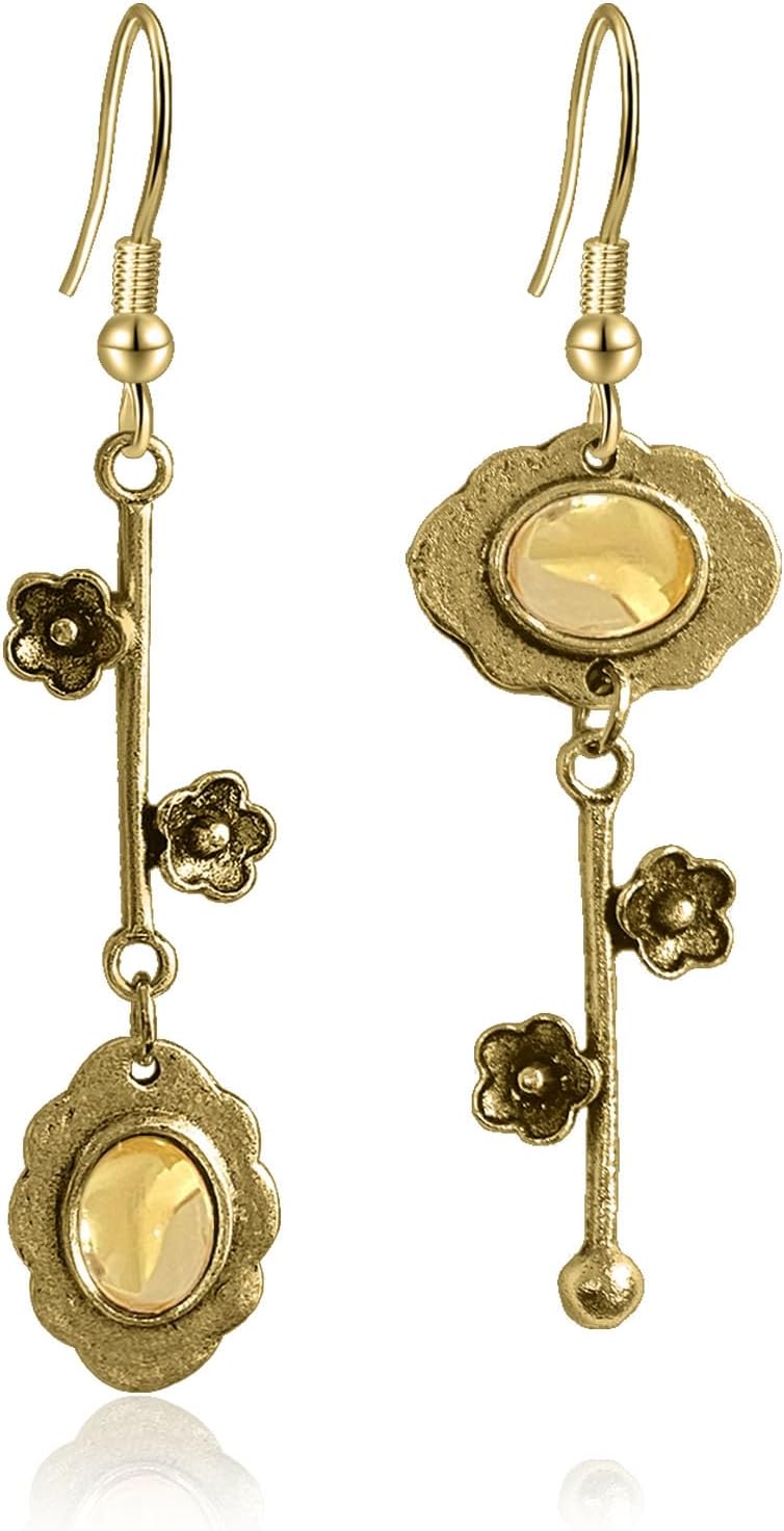Vintage Plum Blossom Asymmetric Dangle Earrings