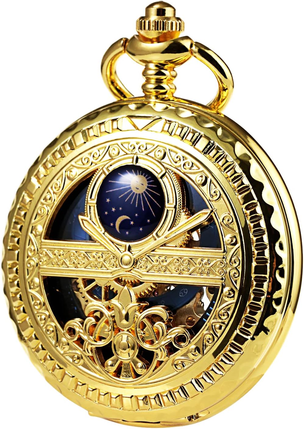 TREEWETO Men's Mechanical Roman Numerals Dial Sun and Moon Skeleton Po
