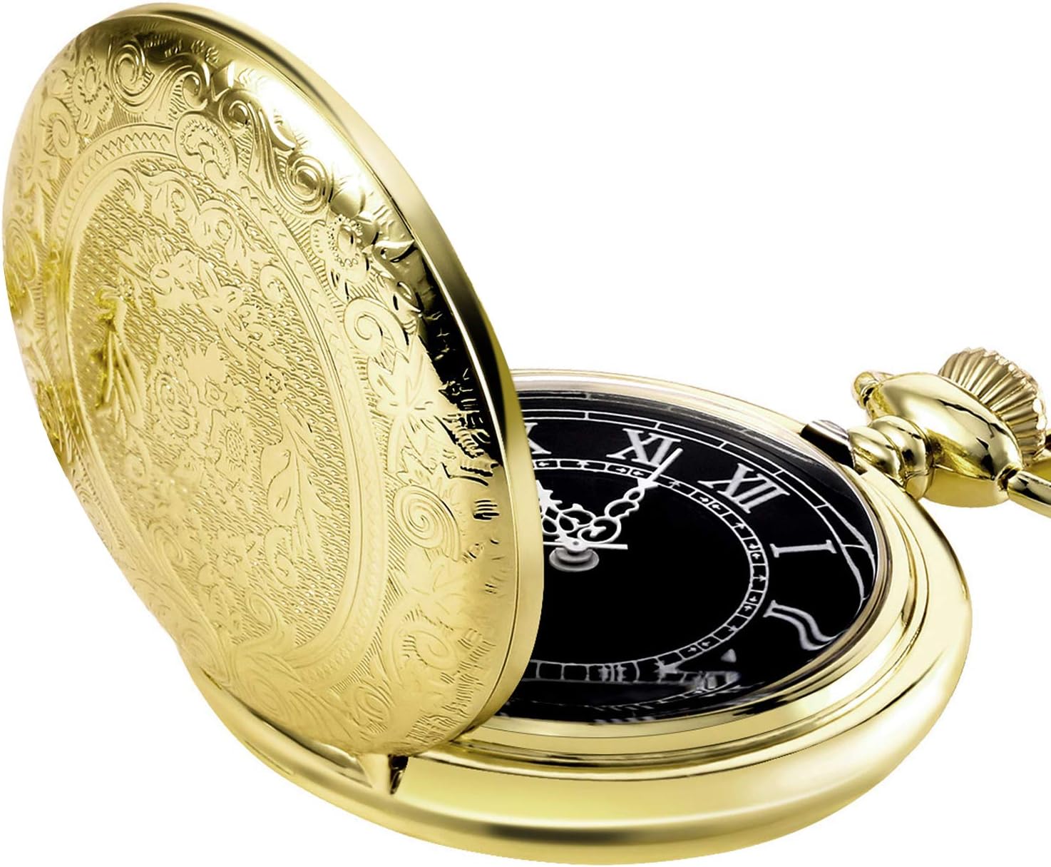 Men's Quartz Pocket Watch with Black Dial and Chain Secondary image