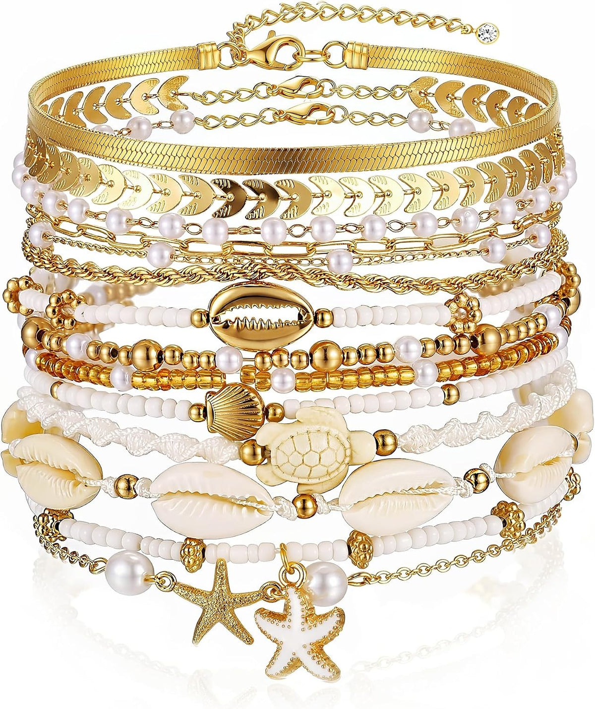 Boho Gold Beaded Bracelets for Women, Stackable Bracelets
