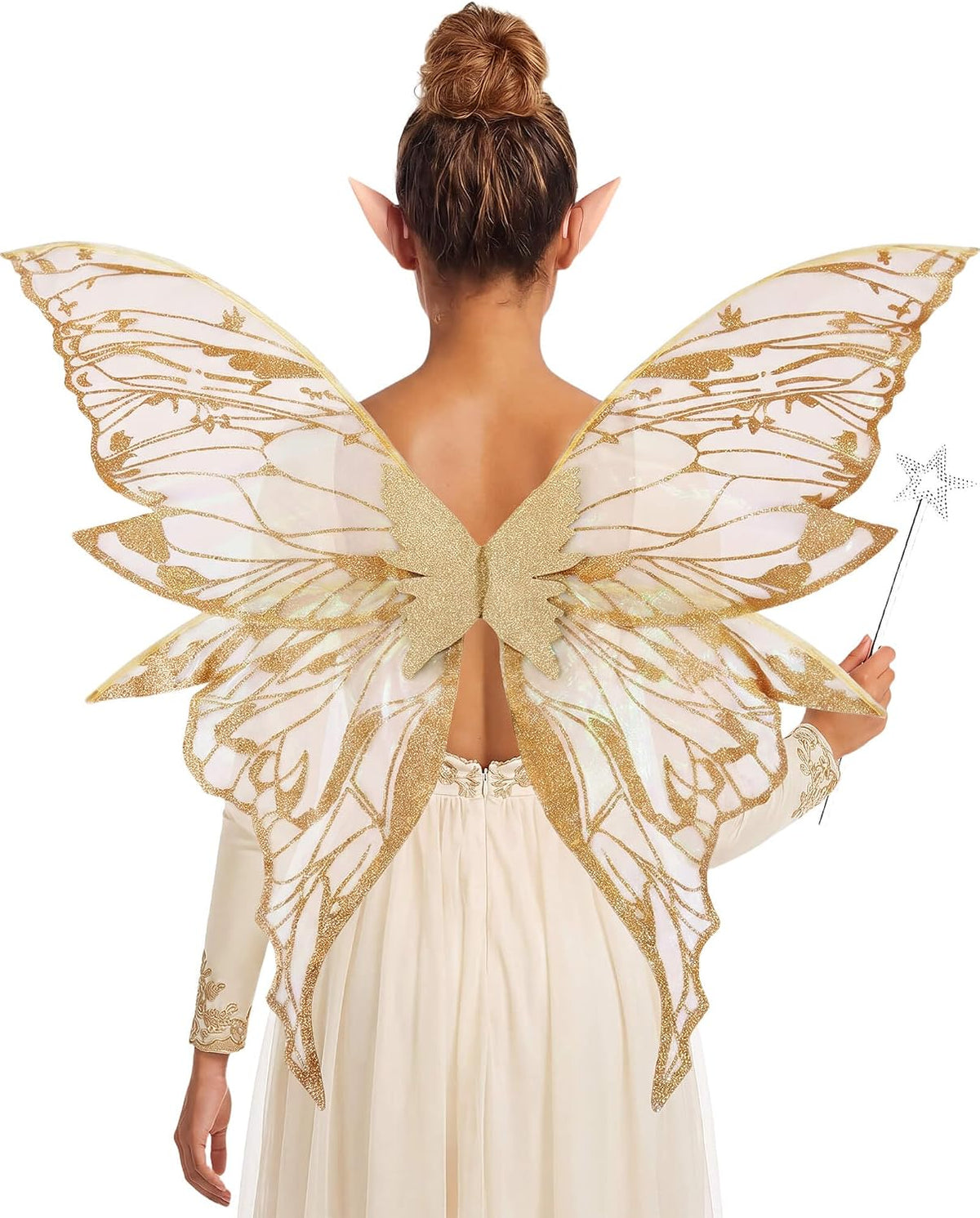 YKW Fairy Wings for Adult Women,31.5"x29" Butterfly Cosplay Wings with Lace Gloves,Organza Costume Wings for Halloween Party