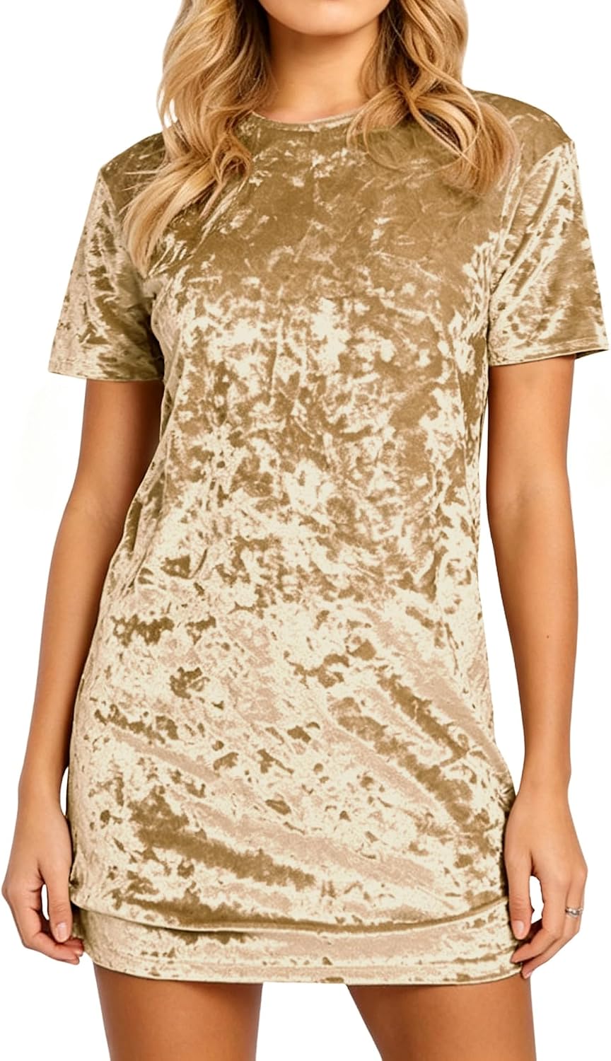 R.Vivimos Women's Crushed Velvet Short Sleeve Mini Dress