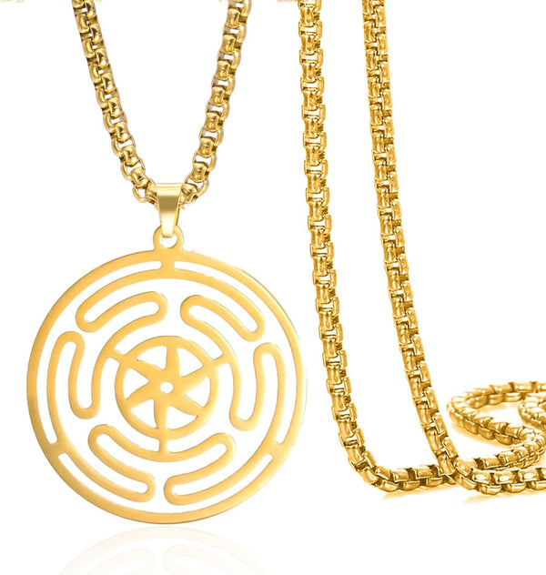 VASSAGO Wheel of Hecate Necklace Stainless Steel Triple Moon Goddess Hekate Strophalos Pendant Pagan Wicca Amulet Jewelry for Women Men