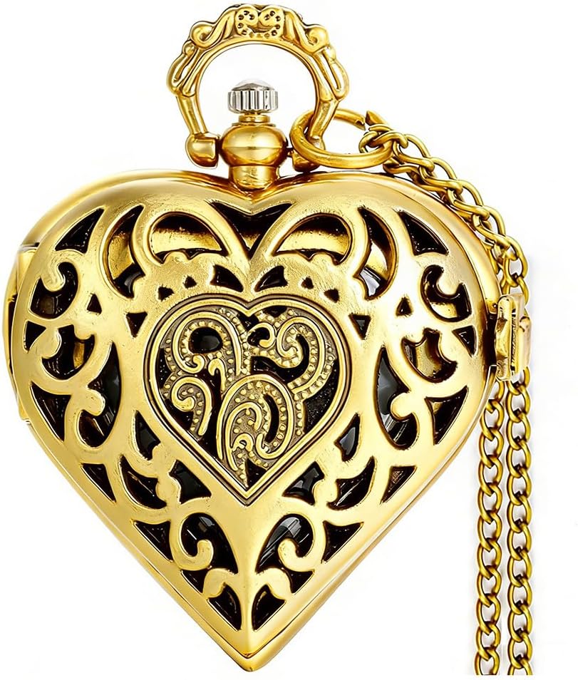 Heart-Shaped Analog Pocket Watch Necklace