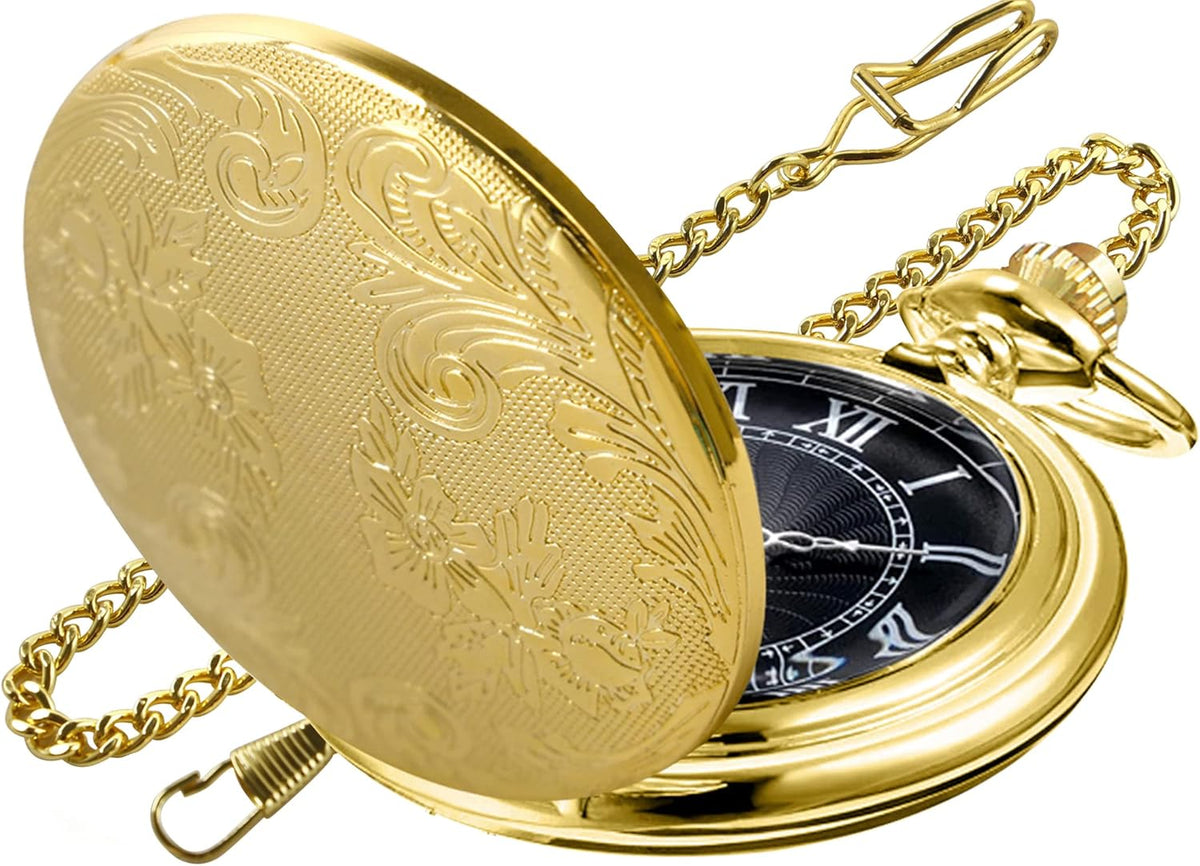 Carved Flower Quartz Pocket Watch with Quartz Movement, Pocket Watch w