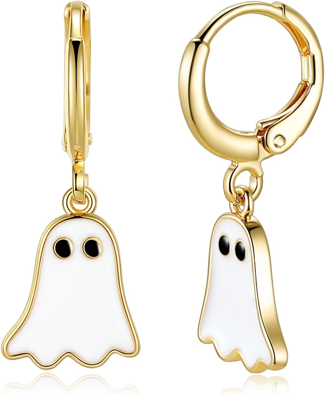 Halloween Ghost Earrings for Women – Spooky Cute 14K Gold Plated Hoop Dangle Jewelry, Fun Halloween Accessories Gifts