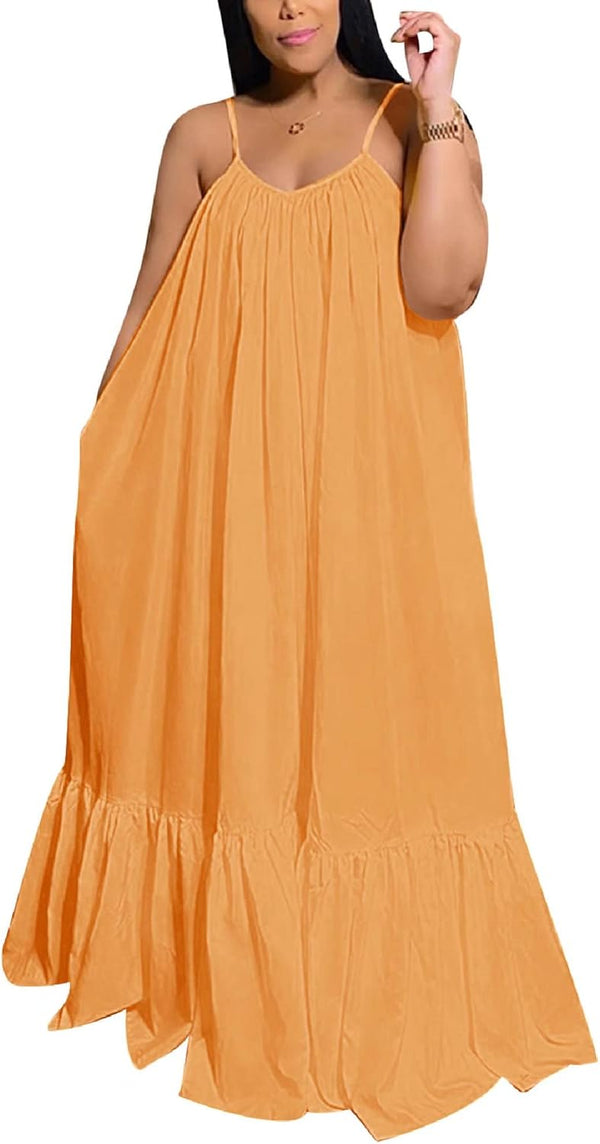 Women's Spaghetti Strap Oversized Loose Beach Long Maxi Swing Dress