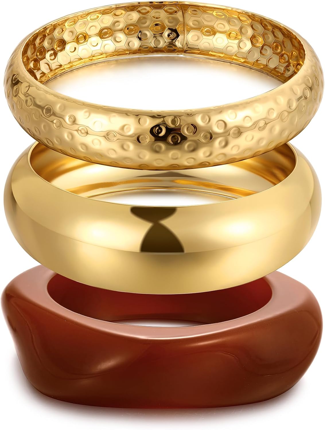 Chunky Gold Bangle Bracelets for Women, Dainty 14k Gold Plated Big Stackable Bangles Set, Trendy Statement Cuff Bracelet Stack Fashion Jewelry Gifts