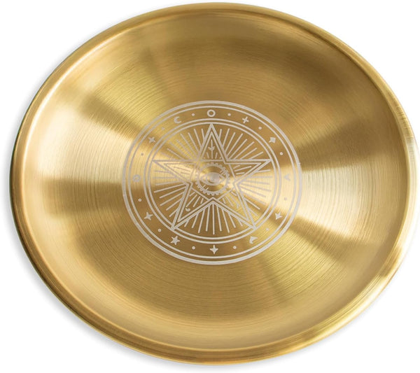 Offering Bowl Prayer Ritual Plate Great for Wicca, Altar use, Ritual use, Incense Burner, smudging Bowl, Decoration (Golden Triple Moon)