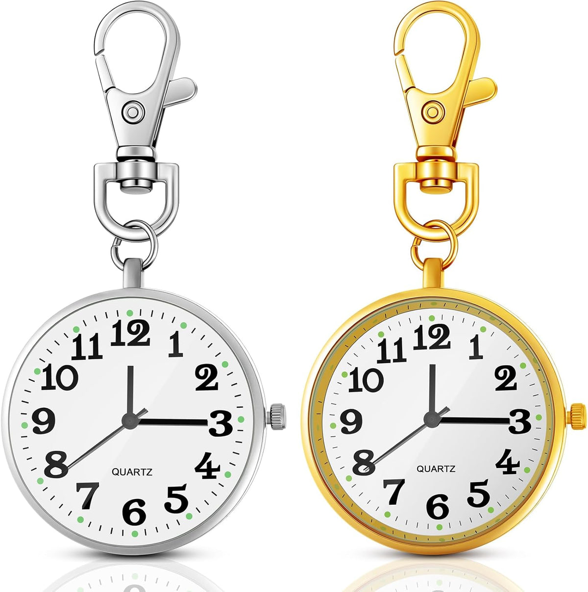 2 Pieces Quartz Pocket Watch with Key Buckle Round Keychain Clip on Wa