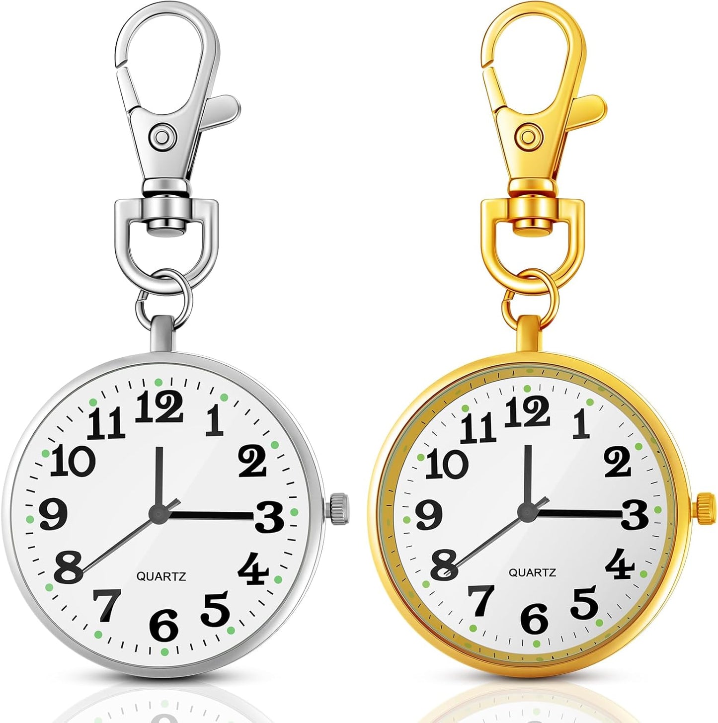 2 Pieces Quartz Pocket Watch with Key Buckle Round Keychain Clip on Wa