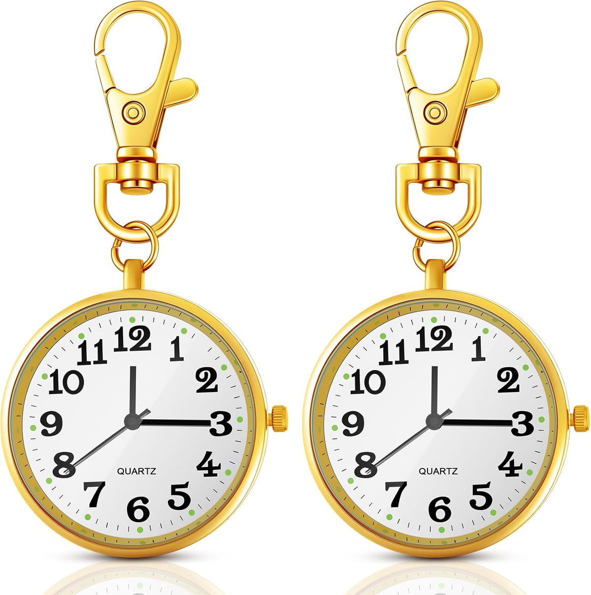 2 Pieces Quartz Pocket Watch with Key Buckle Round Keychain Clip on Wa