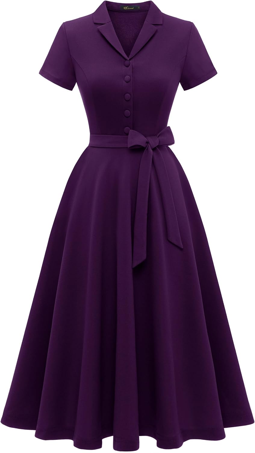 Wedtrend Women's Vintage Tea Dress, Short Sleeve Cocktail Party Dress Work Church Casual Dress