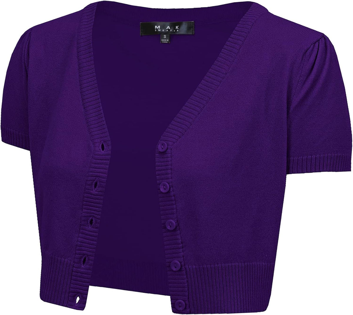 YEMAK Women's Cropped Bolero Cardigan – Short Sleeve V-Neck Basic Classic Casual Button Down Knit Soft Sweater Knitted Top
