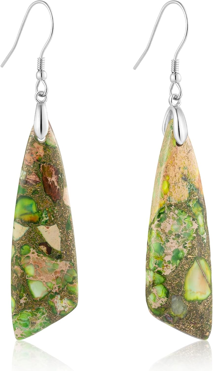 Jasper Stone Fishhook Drop Earrings