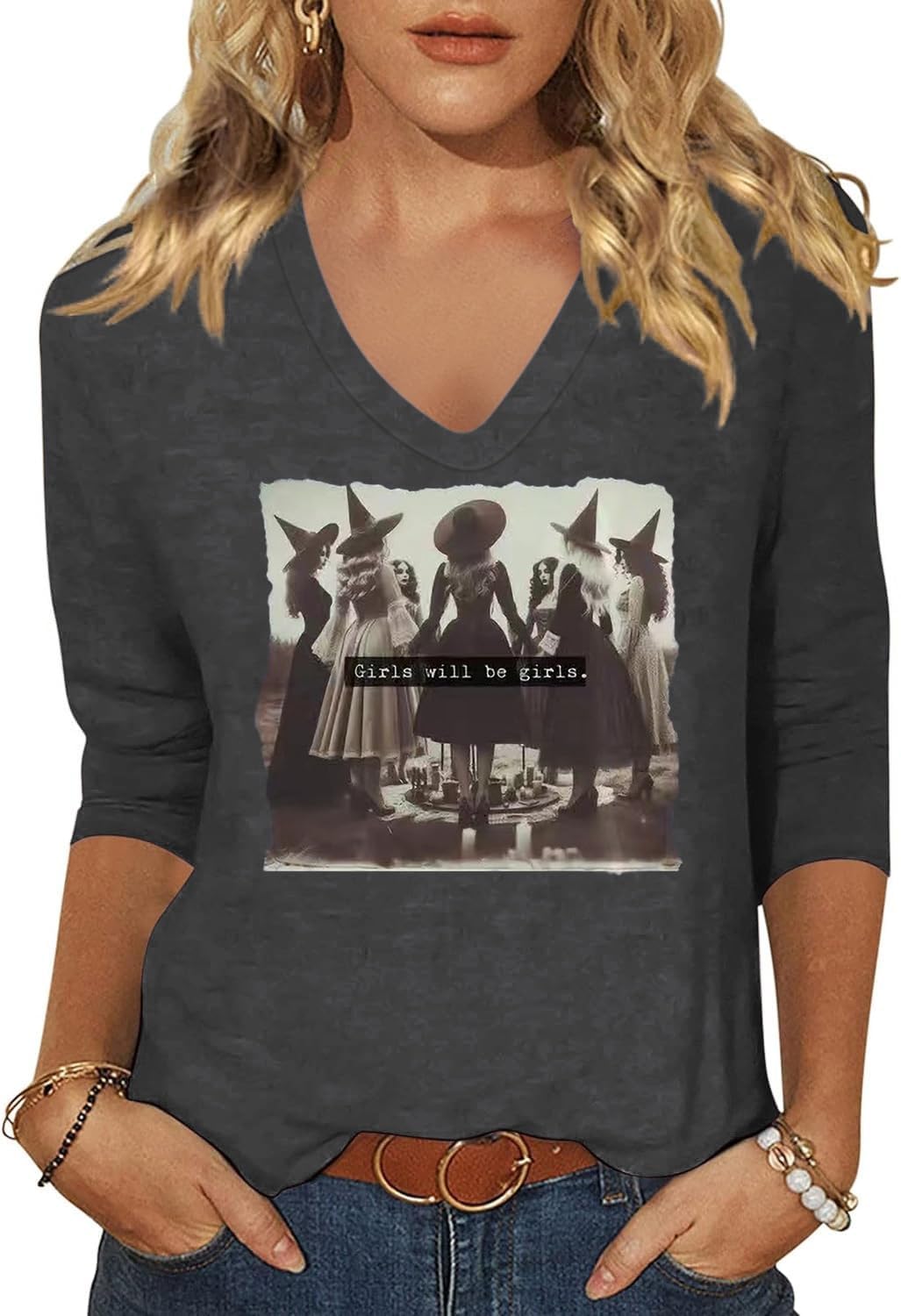 Women's Fall Halloween V Neck Shirt, Hocus Focus Graphic Tee