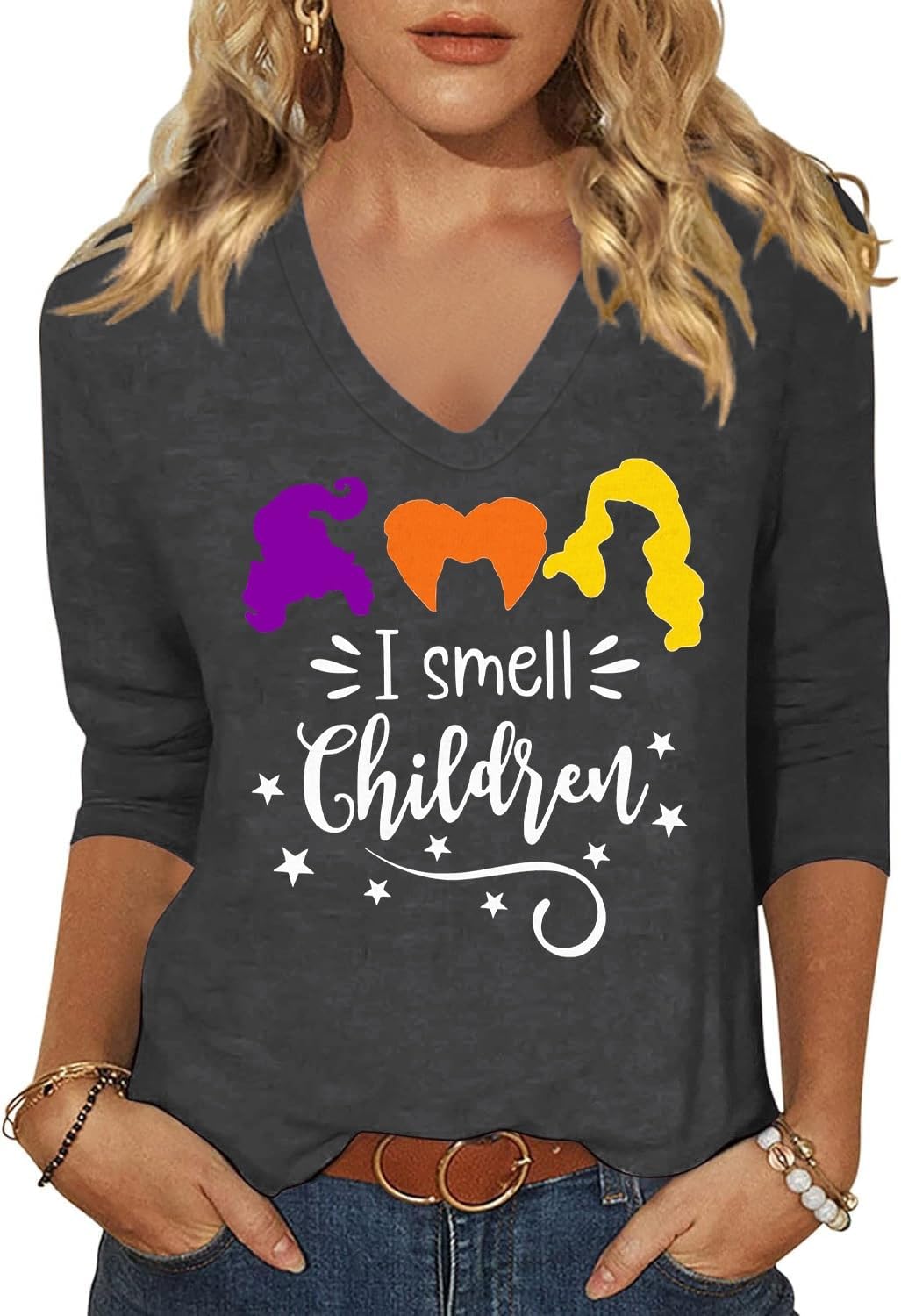 Women's Fall Halloween V Neck Shirt, Hocus Focus Graphic Tee