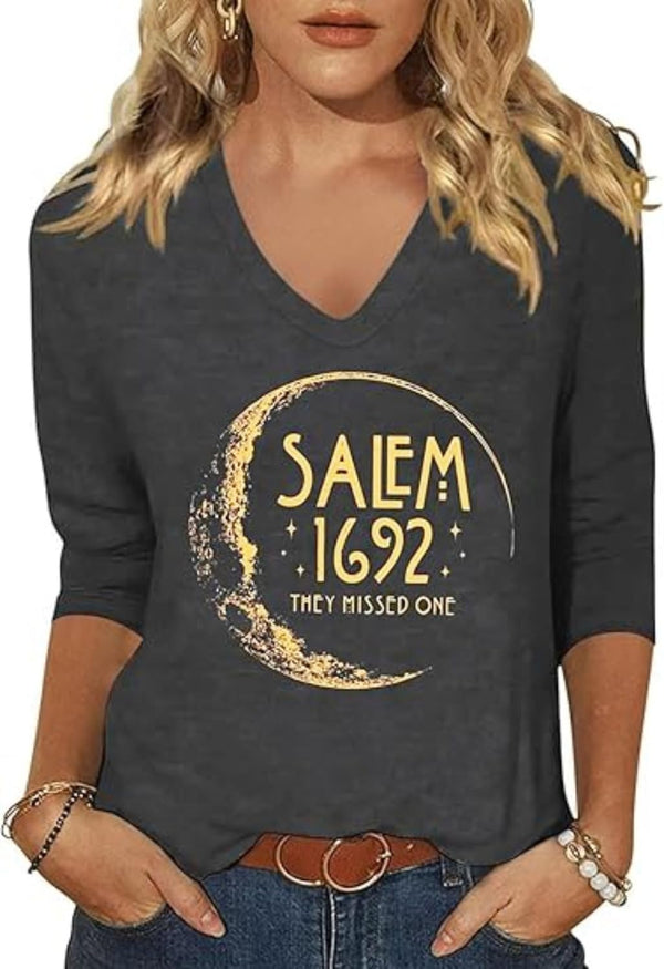 Women's Fall Halloween V Neck Shirt, Hocus Focus Graphic Tee