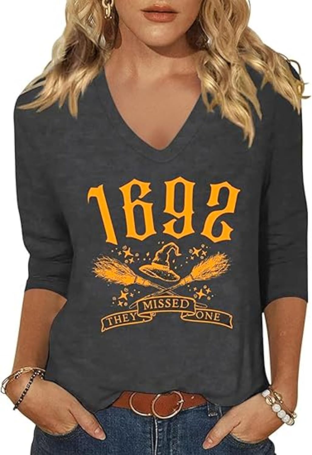 Women's Fall Halloween V Neck Shirt, Hocus Focus Graphic Tee