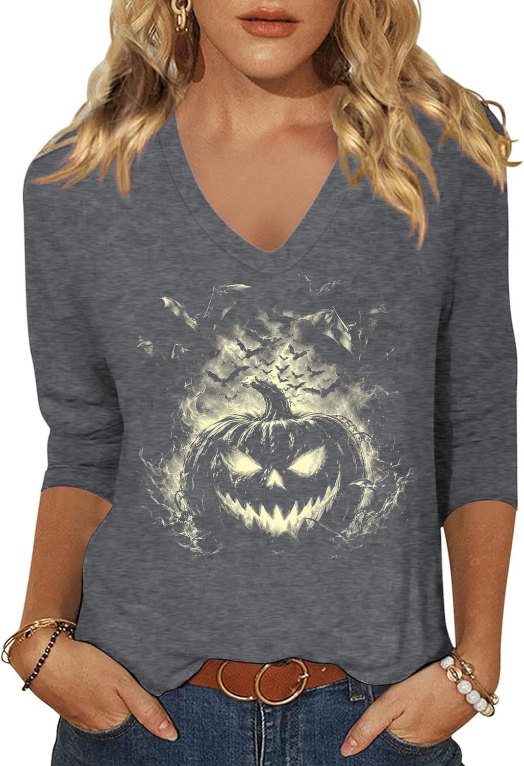 Women's Fall Halloween V Neck Shirt, Hocus Focus Graphic Tee