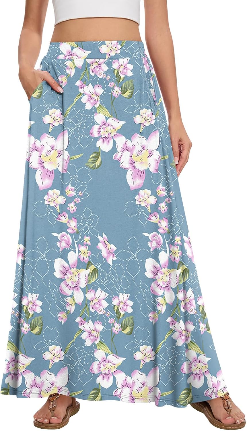 Womens Maxi Skirt Long Flowy Summer A-Line High Waist Skirts