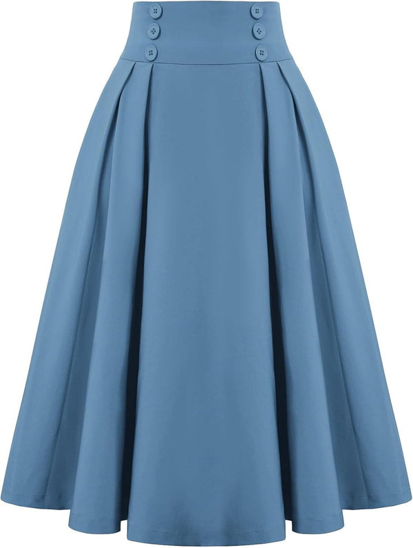 Belle Poque Women's Midi Pleated A-Line Skirts Pockets