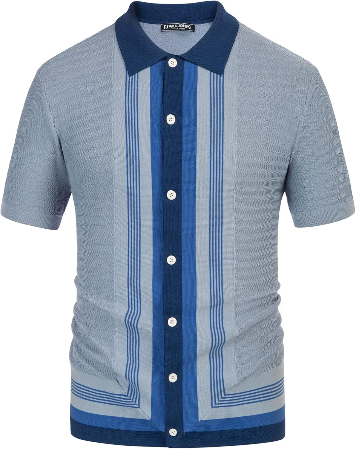 PJ PAUL JONES Men's Vintage Stripe Knit Polo Shirts Short Sleeve Stylish Button Down Cardigan Sweater