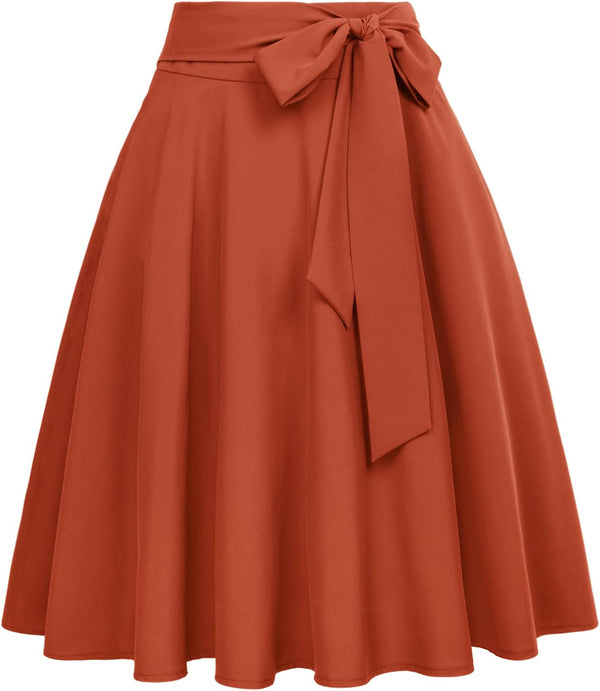 Belle Poque Women's High Waist A-Line Pockets Skirt Skater Flared Midi Skirt Vinage Skirt