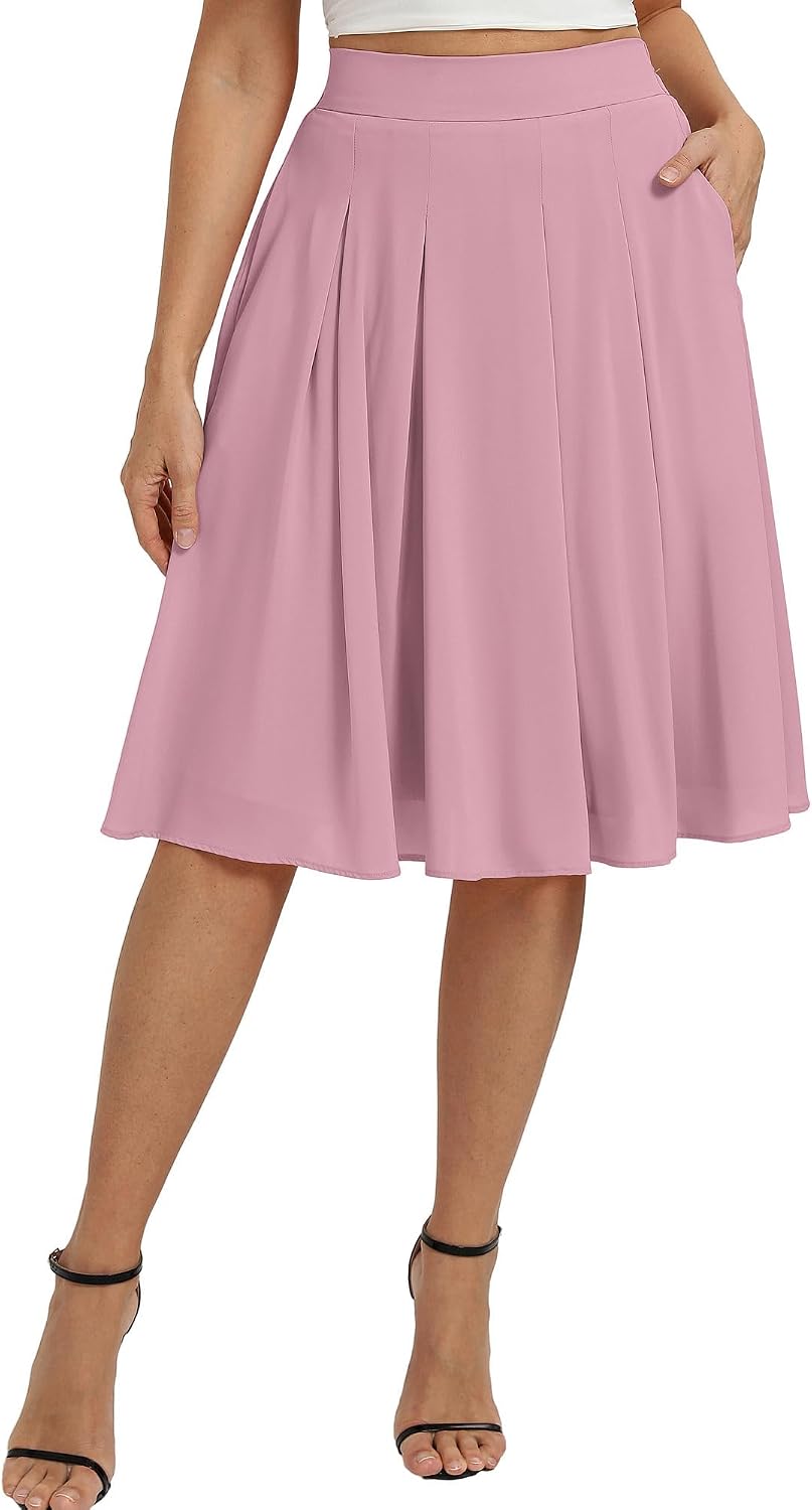 Belle Poque Women Pleated A Line Skirt Below Knee Length