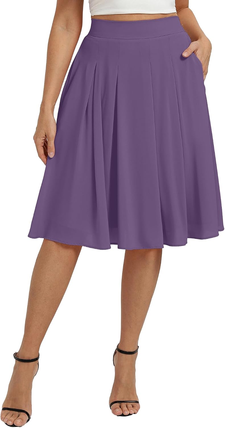 Belle Poque Women Pleated A Line Skirt Below Knee Length