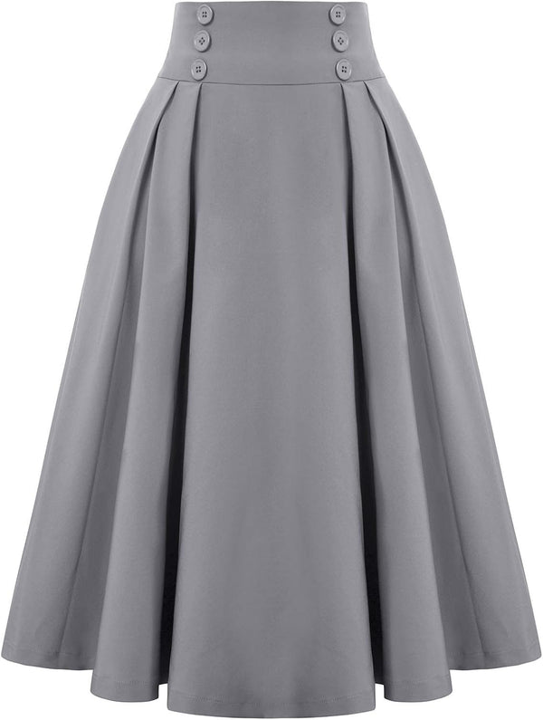 Belle Poque Women's Midi Pleated A-Line Skirts Pockets