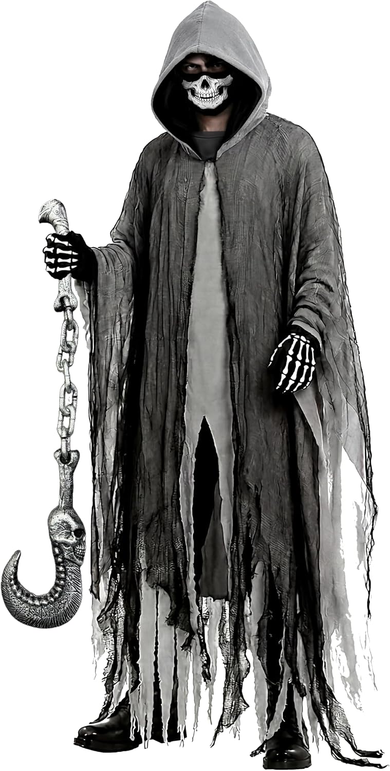 Grim Reaper Costume Set Unisex Halloween Hooded Cape Cosplay Ghost Cloak