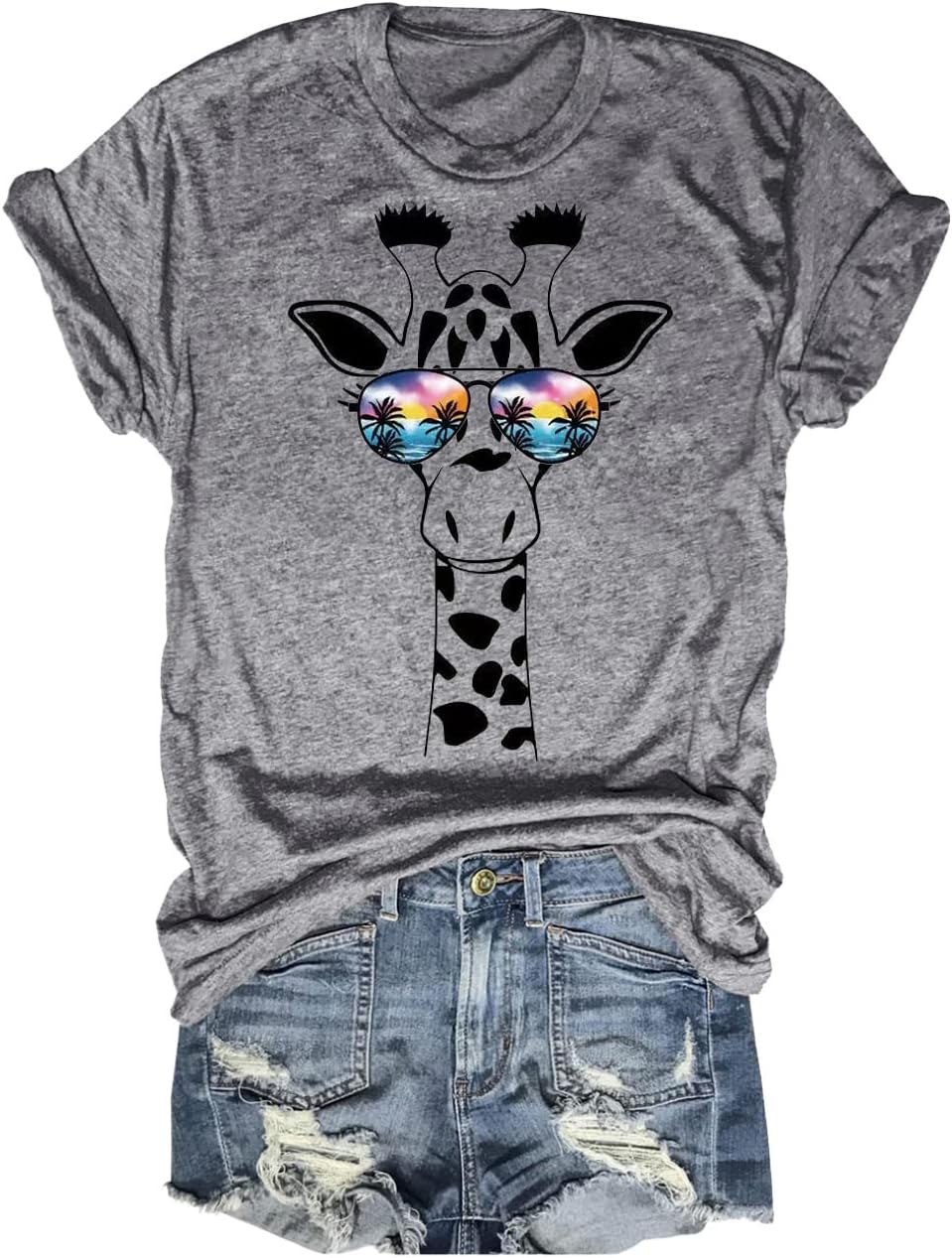 Beopjesk Womens Summer Giraffe Printed T-Shirt Funny Cute Animal Graphic Tees Tops
