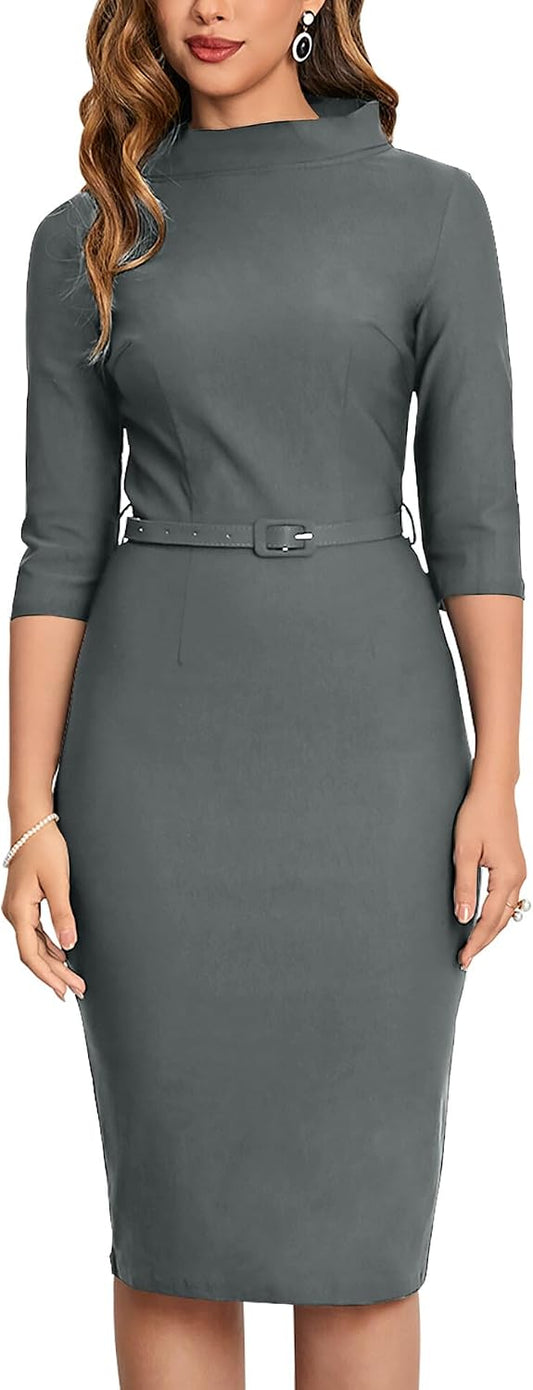 Women's 1950s Vintage 3/4 Sleeve Elegant Collar Cocktail Evening Dress