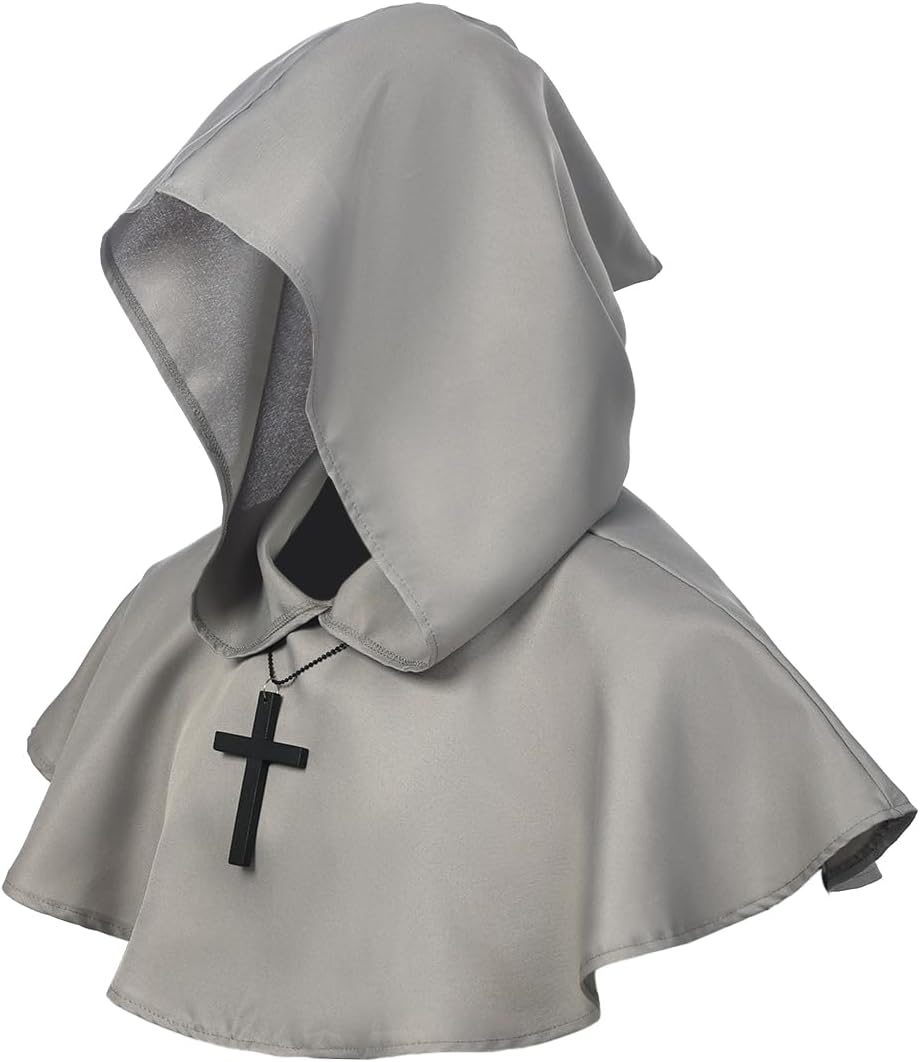 BLESSUME Medieval Cowl Hat Cross Necklace Wicca Pagan Hood Cosplay Accessory