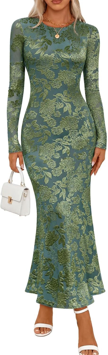MEROKEETY Womens Fall Velvet Formal Wedding Guest Maxi Dress