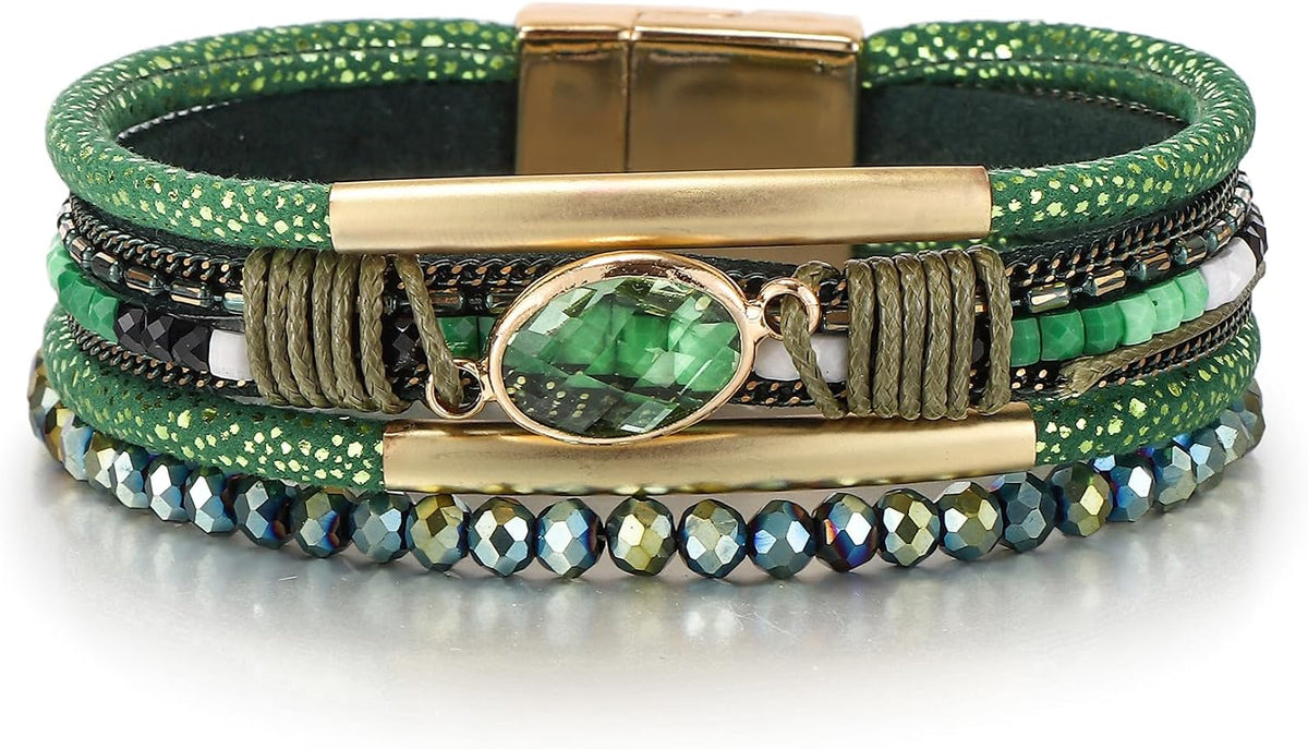 Edoneery Leather Wrap Bracelets for Women, Boho Layered Cuff Bangle