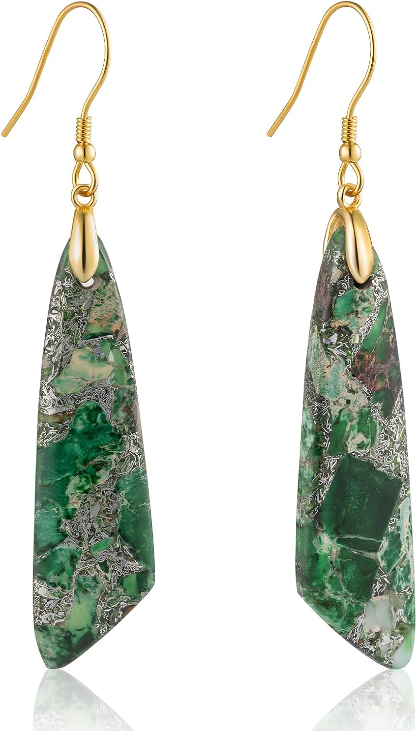 Jasper Stone Fishhook Drop Earrings