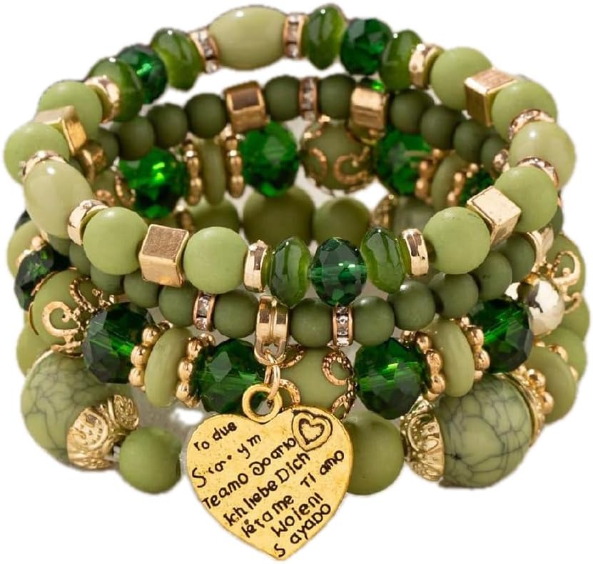 Women Beaded Bracelet Set | Colorful Boho Stackable Trendy Design with Crystal Accents Multilayer Bangle Bracelet | Fashion Stretch Braclets Jewelry for Women Secondary image