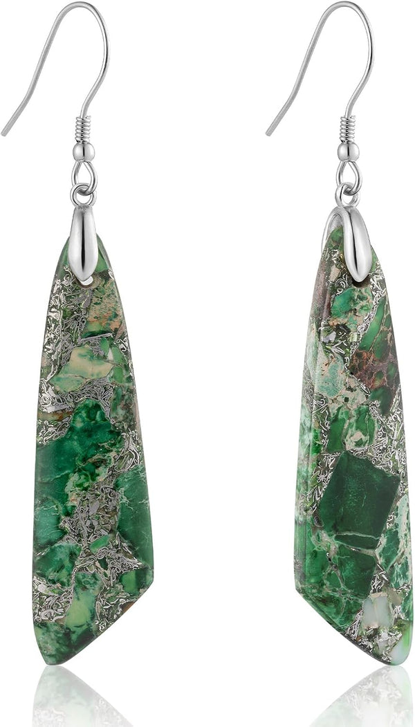 Jasper Stone Fishhook Drop Earrings