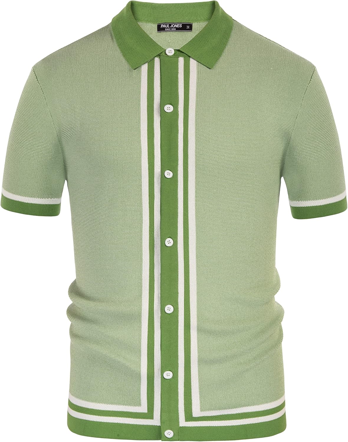 PJ PAUL JONES Men's Vintage Stripe Knit Polo Shirts Short Sleeve Stylish Button Down Cardigan Sweater
