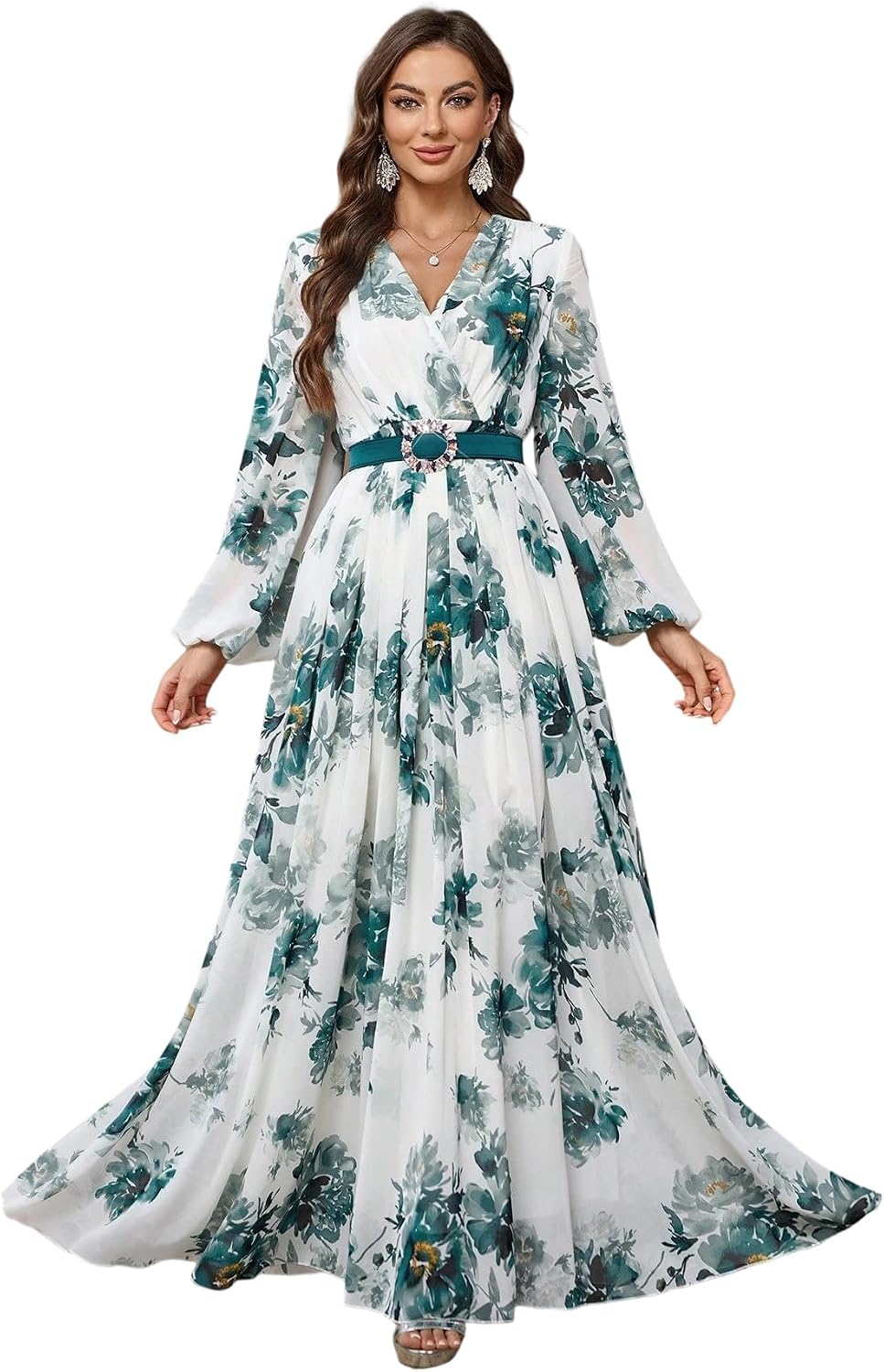 Womens Summer Dresses,Floral Patterns Vintage Elegant Cocktail Long Sleeve Boho Casual Maxi Wedding Guest Dresses for Women