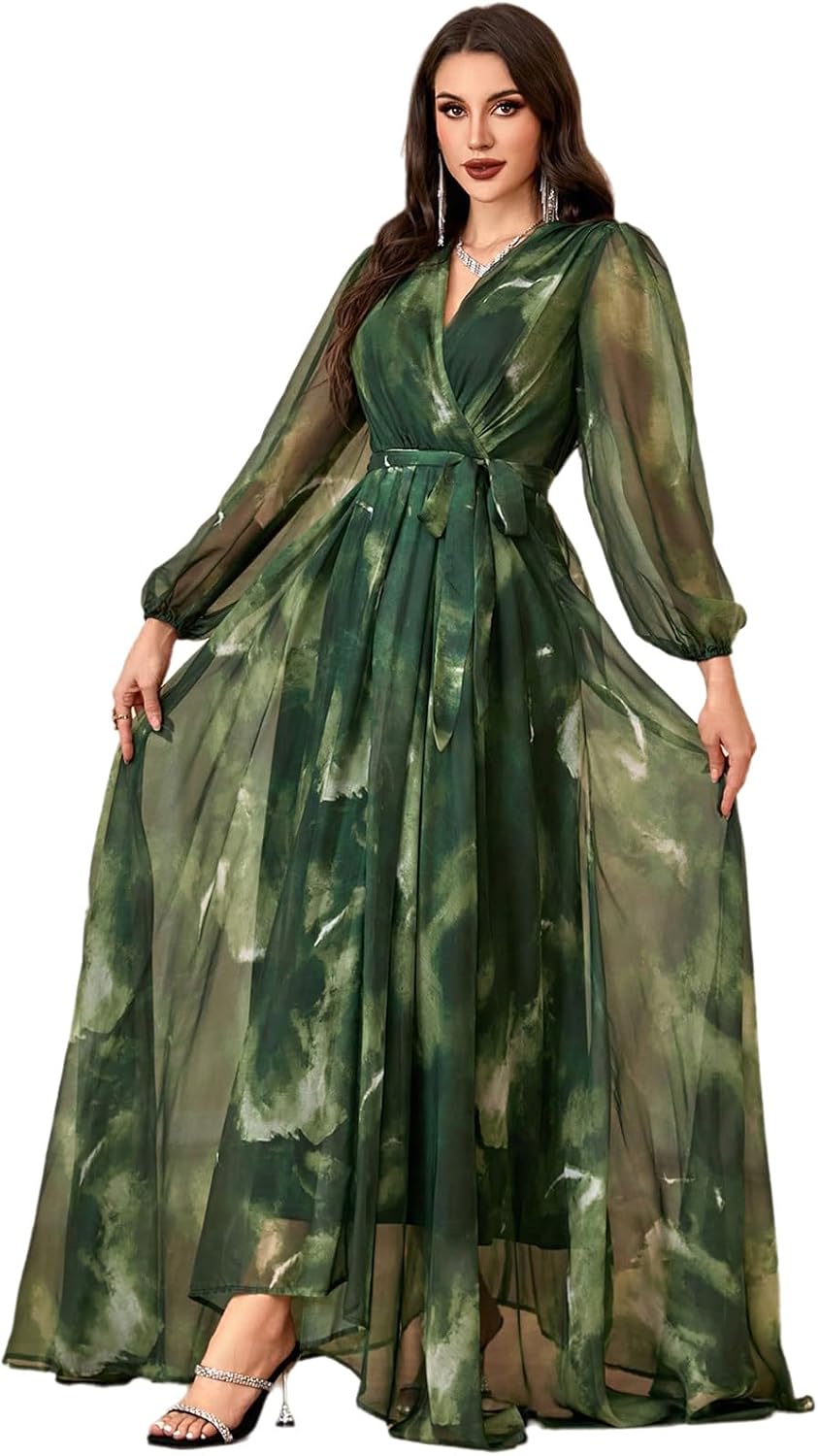 Womens Summer Dresses,Floral Patterns Vintage Elegant Cocktail Long Sleeve Boho Casual Maxi Wedding Guest Dresses for Women